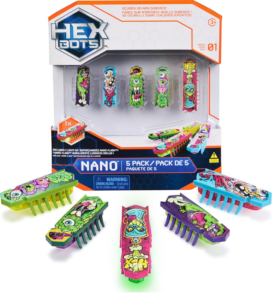 Hex Bots Nano 5 Pack, 4 Nano Bots with Bonus Flash Nano